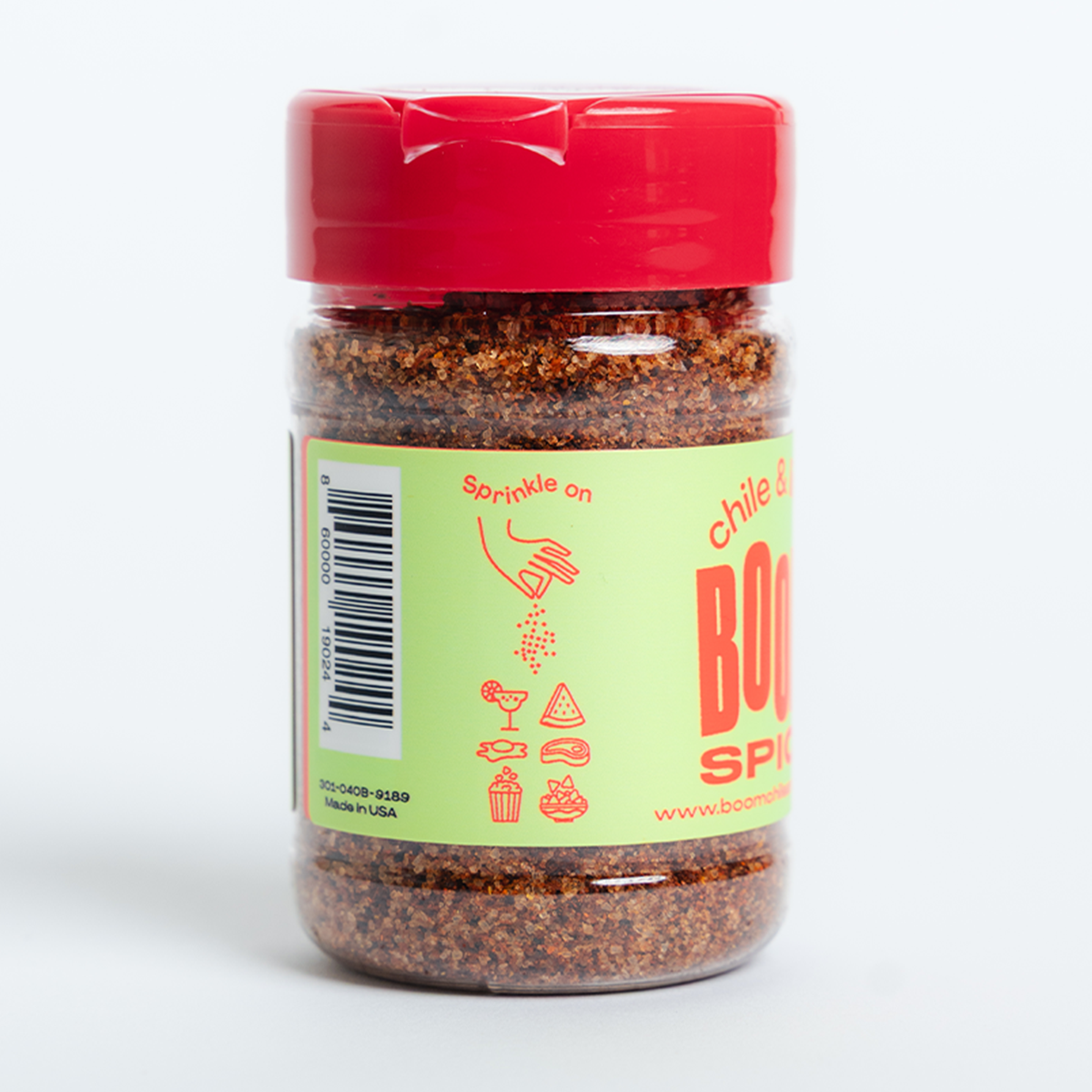 Jar of Boosie Spice with red lid on a white background