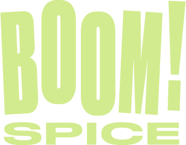 Green 'BOOM! SPICE' logo on a white background